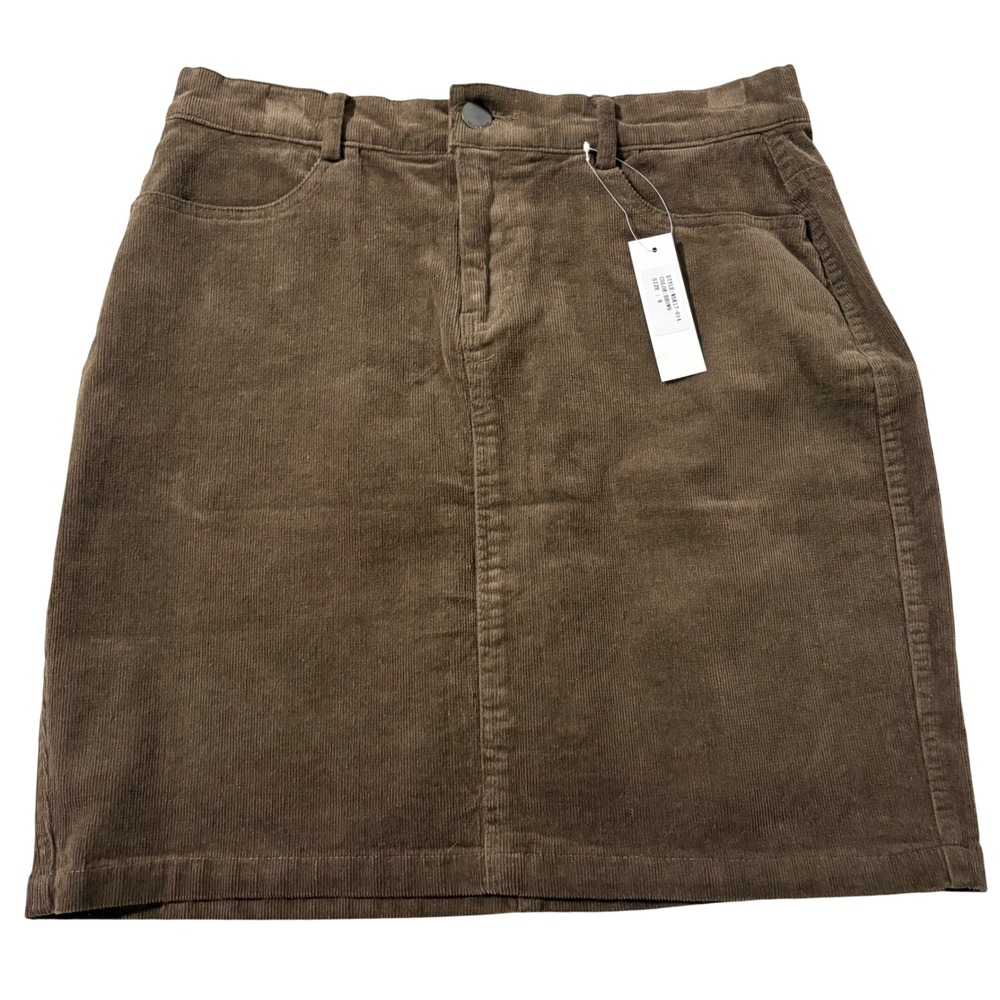 Marfinno TNAD Brown Corduroy Mini Skirt Size 8 Pocketed Straight Skirt Fall